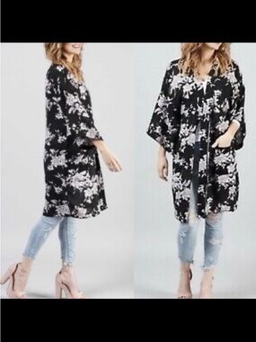 Spiritual Gangster Maya Floral Kimono Black White Floral Print Kimono One Size